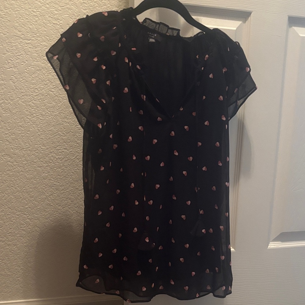 Haver London Sheer Blouse with Pink Heart Print